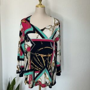 Antthony Original Multicolor Geometric Print 3/4 Sleeve Top Size Large